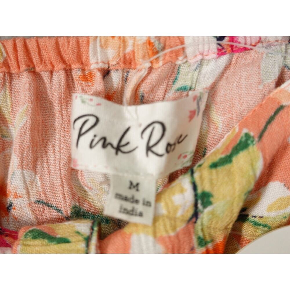 Pink Rose Womens Orange Crop Top Sleeveless Floral Tie Knot Smocked Size M - Picture 2 of 10